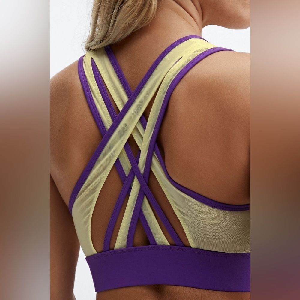 NWT- Fabletics-Faye Medium Impact Sports Bra- Berry Kiss/Lemon Crème-Size XS - Picture 4 of 12